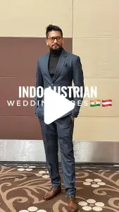 Instagram reel thumbnail DJ Bloodshedder live at an elegant Indo-Austrian wedding event in Abu Dhabi.